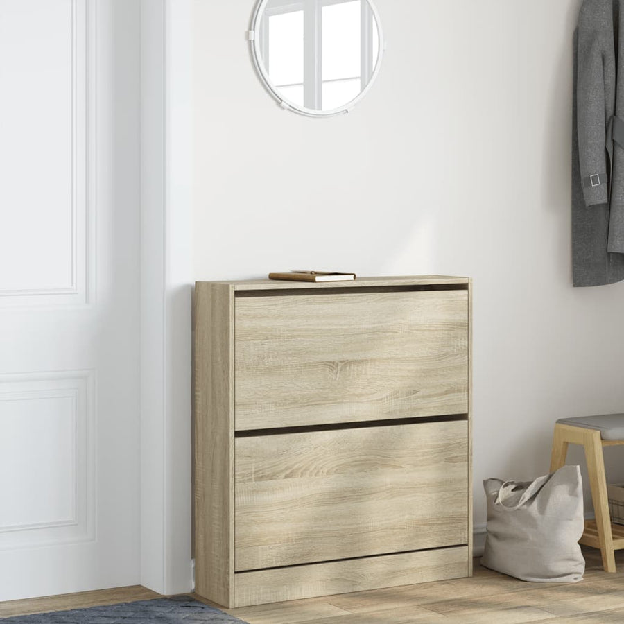 Schoenenkast 80X2X87,5 Cm Bewerkt Hout Kleurig Sonoma Eiken 80 x 21 x 87.5 cm