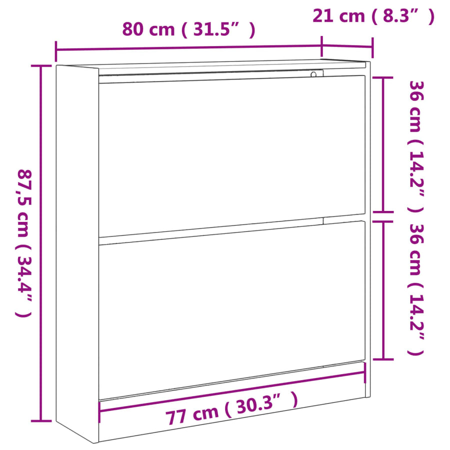Schoenenkast 80X2X87,5 Cm Bewerkt Hout Kleurig Sonoma Eiken 80 x 21 x 87.5 cm