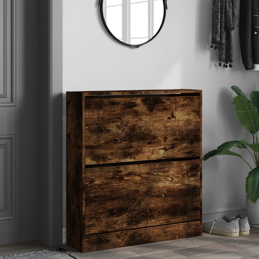 Schoenenkast 80X2X87,5 Cm Bewerkt Hout Kleurig Gerookt Eiken 80 x 21 x 87.5 cm