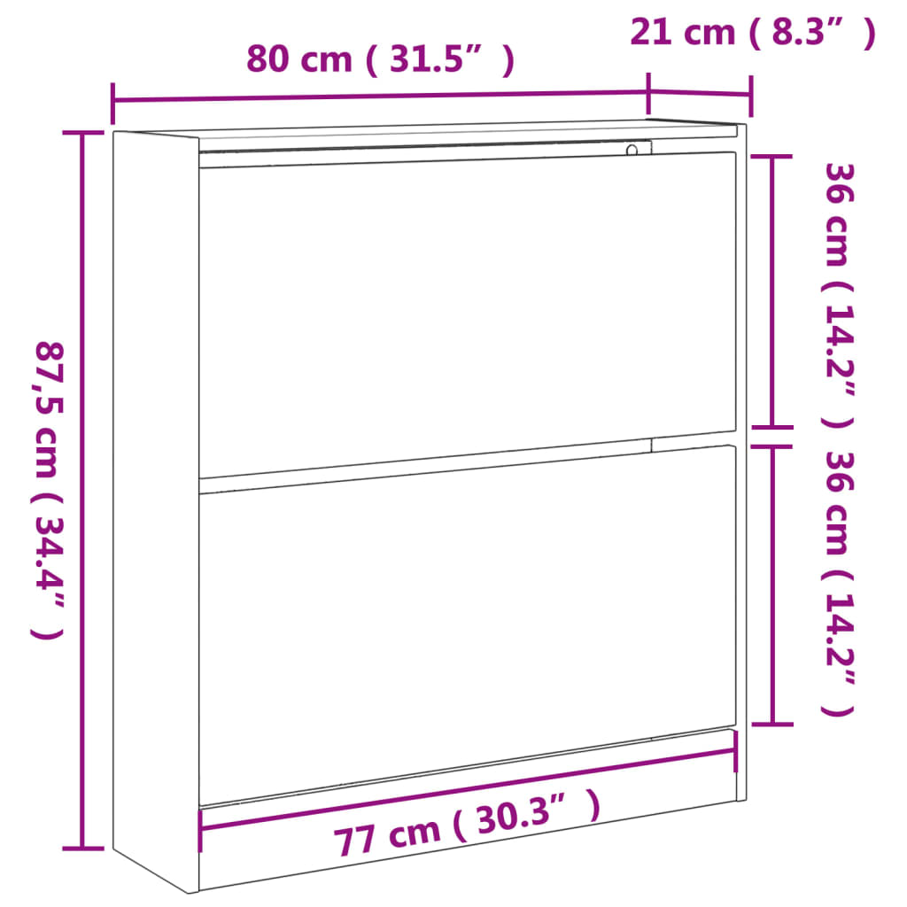 Schoenenkast 80X2X87,5 Cm Bewerkt Hout Kleurig Gerookt Eiken 80 x 21 x 87.5 cm