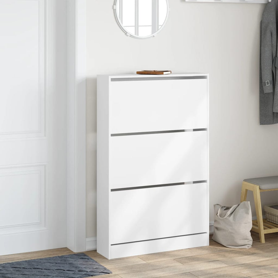Schoenenkast 80X2X25,5 Cm Bewerkt Hout Wit 80 x 21 x 125.5 cm