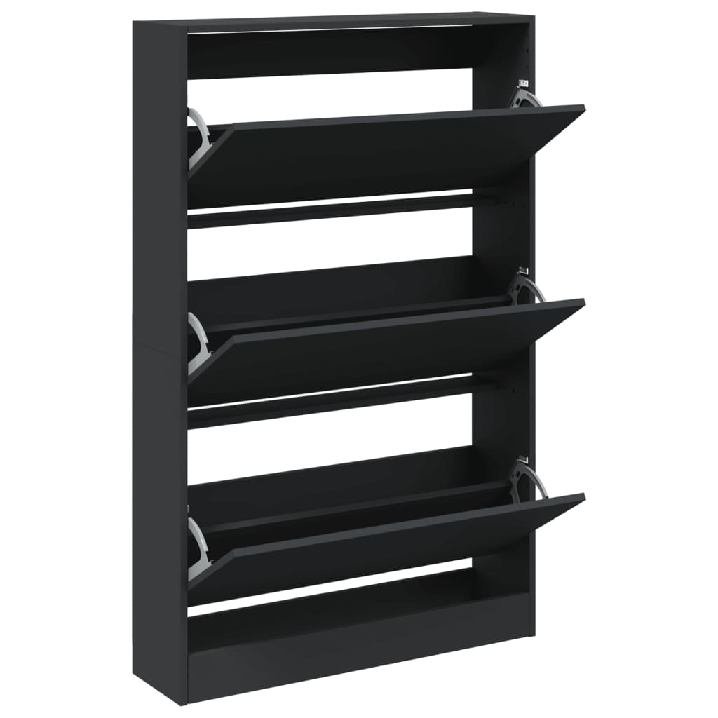 Schoenenkast 80X21X125,5 Cm Bewerkt Hout Zwart 80 x 21 x 125.5 cm