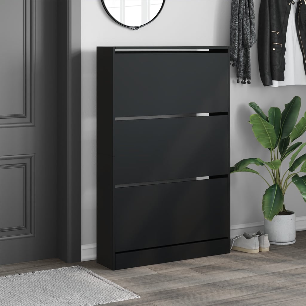Schoenenkast 80X21X125,5 Cm Bewerkt Hout Zwart 80 x 21 x 125.5 cm