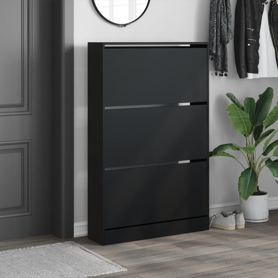 Schoenenkast 80X21X125,5 Cm Bewerkt Hout Zwart 80 x 21 x 125.5 cm