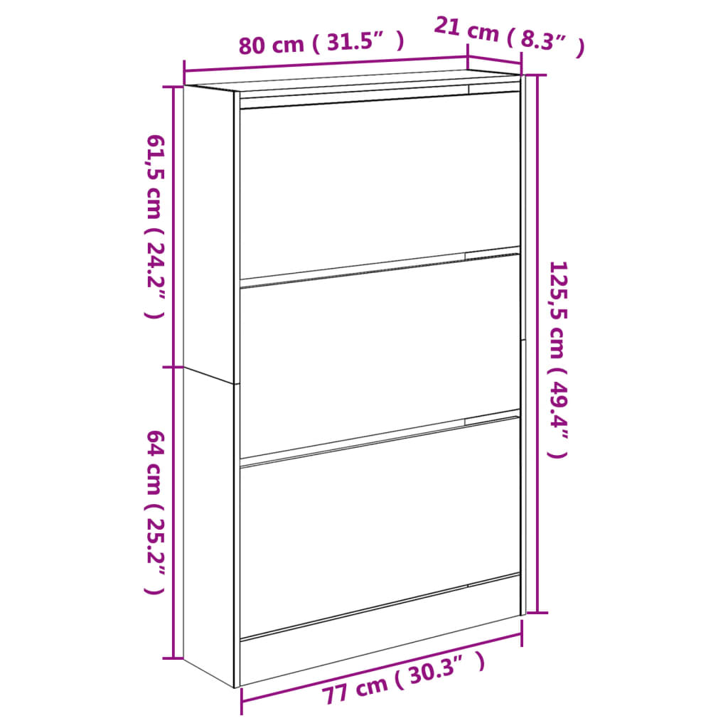 Schoenenkast 80X21X125,5 Cm Bewerkt Hout Zwart 80 x 21 x 125.5 cm