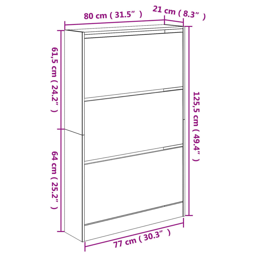Schoenenkast 80X21X125,5 Cm Bewerkt Hout Zwart 80 x 21 x 125.5 cm