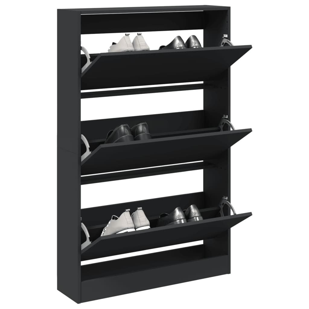 Schoenenkast 80X21X125,5 Cm Bewerkt Hout Zwart 80 x 21 x 125.5 cm