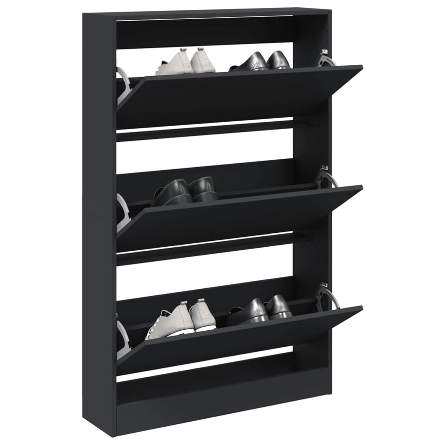 Schoenenkast 80X21X125,5 Cm Bewerkt Hout Zwart 80 x 21 x 125.5 cm