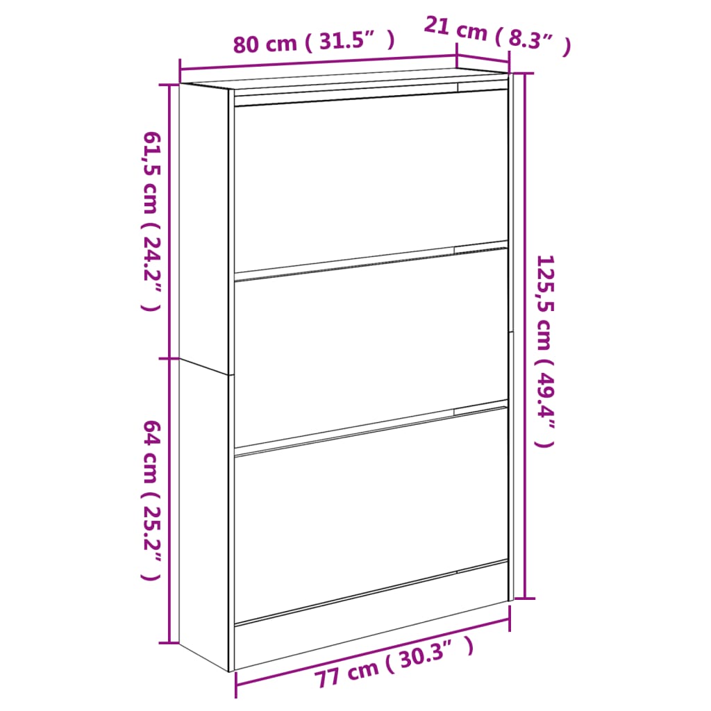 Schoenenkast 80X2X25,5 Cm Bewerkt Hout Kleurig Sonoma Eiken 80 x 21 x 125.5 cm