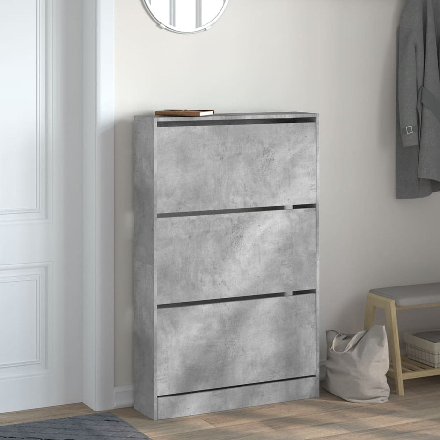 Schoenenkast 80X2X25,5 Cm Bewerkt Hout Betongrijs 80 x 21 x 125.5 cm