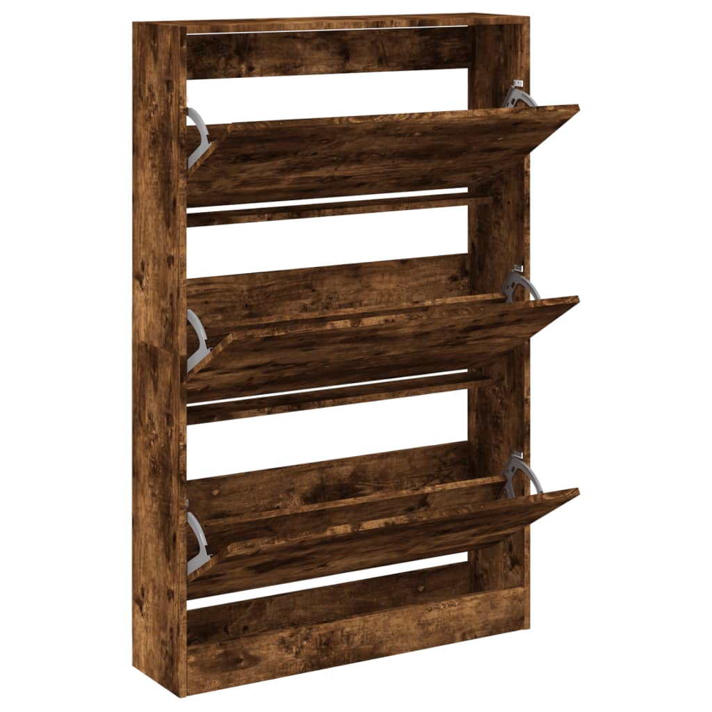 Schoenenkast 80X2X25,5 Cm Bewerkt Hout Kleurig Gerookt Eiken 80 x 21 x 125.5 cm