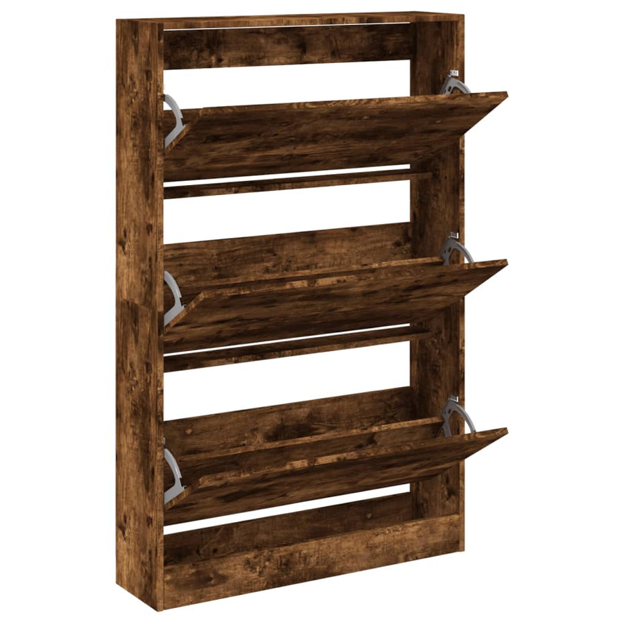 Schoenenkast 80X2X25,5 Cm Bewerkt Hout Kleurig Gerookt Eiken 80 x 21 x 125.5 cm