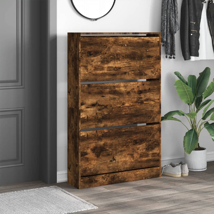 Schoenenkast 80X2X25,5 Cm Bewerkt Hout Kleurig Gerookt Eiken 80 x 21 x 125.5 cm