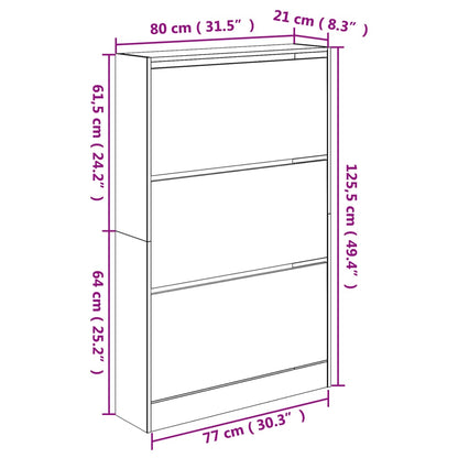 Schoenenkast 80X2X25,5 Cm Bewerkt Hout Kleurig Gerookt Eiken 80 x 21 x 125.5 cm