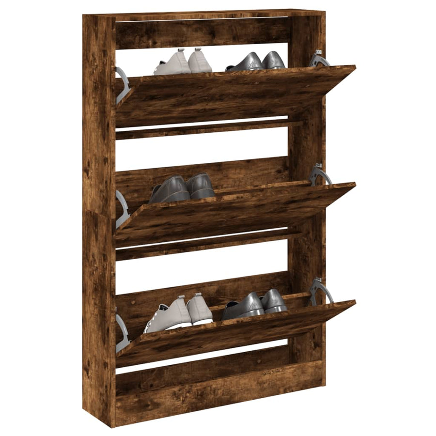 Schoenenkast 80X2X25,5 Cm Bewerkt Hout Kleurig Gerookt Eiken 80 x 21 x 125.5 cm