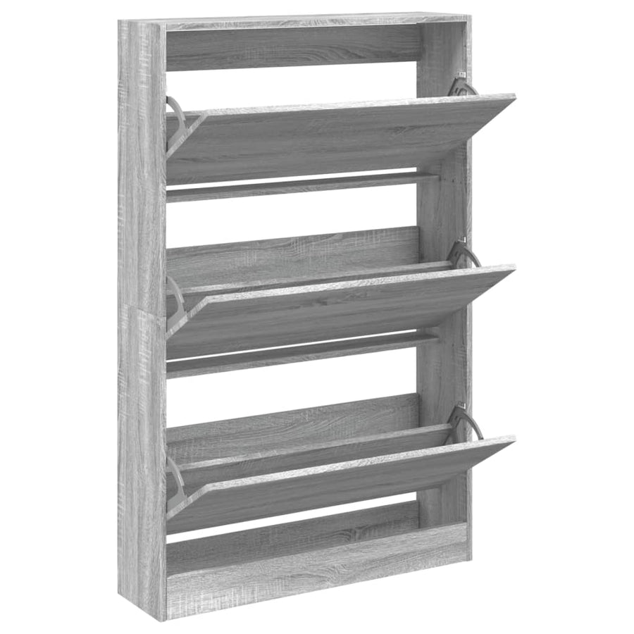 Schoenenkast 80X2X25,5 Cm Bewerkt Hout Eiken Grijs Sonoma 80 x 21 x 125.5 cm