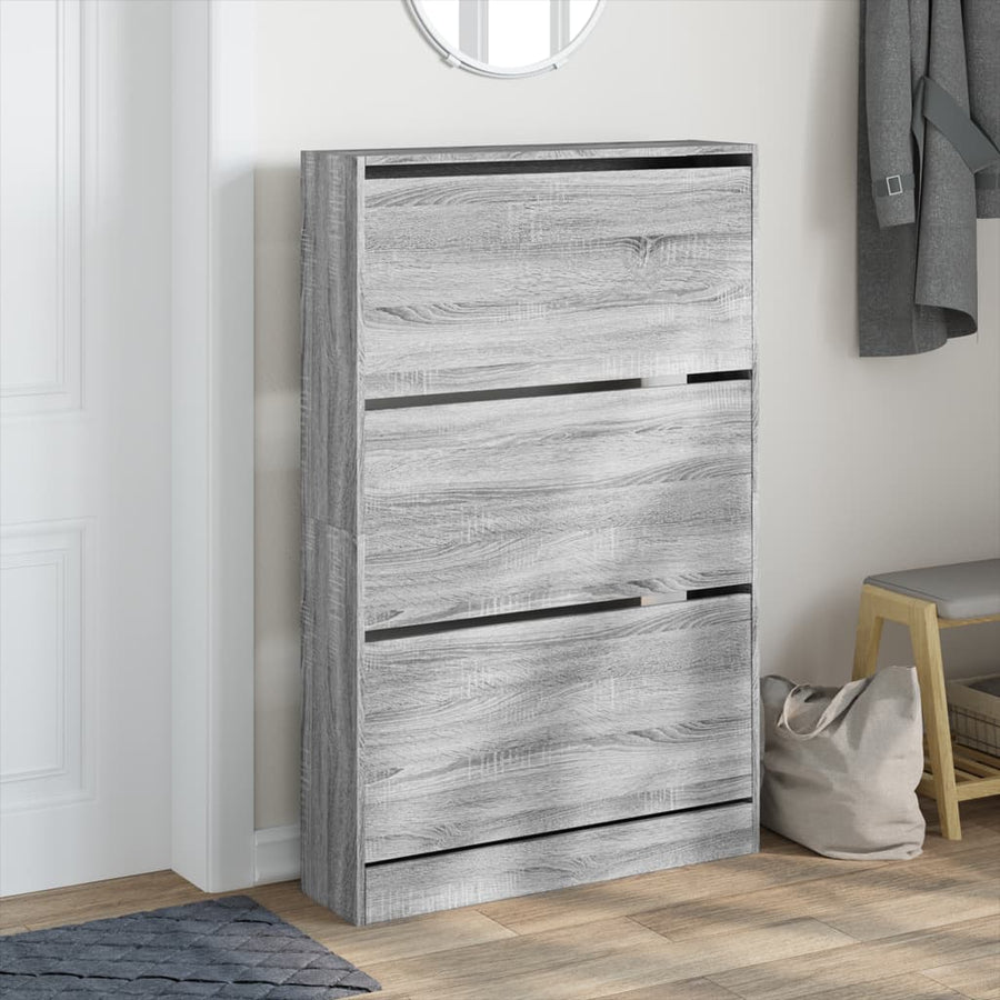 Schoenenkast 80X2X25,5 Cm Bewerkt Hout Eiken Grijs Sonoma 80 x 21 x 125.5 cm