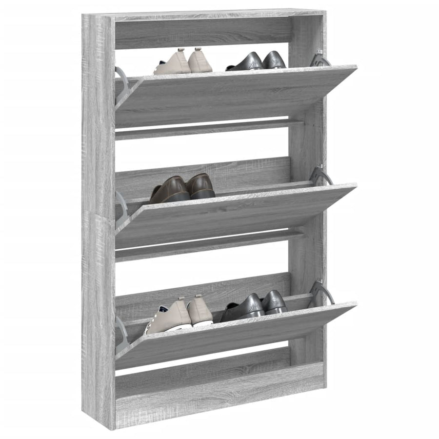 Schoenenkast 80X2X25,5 Cm Bewerkt Hout Eiken Grijs Sonoma 80 x 21 x 125.5 cm