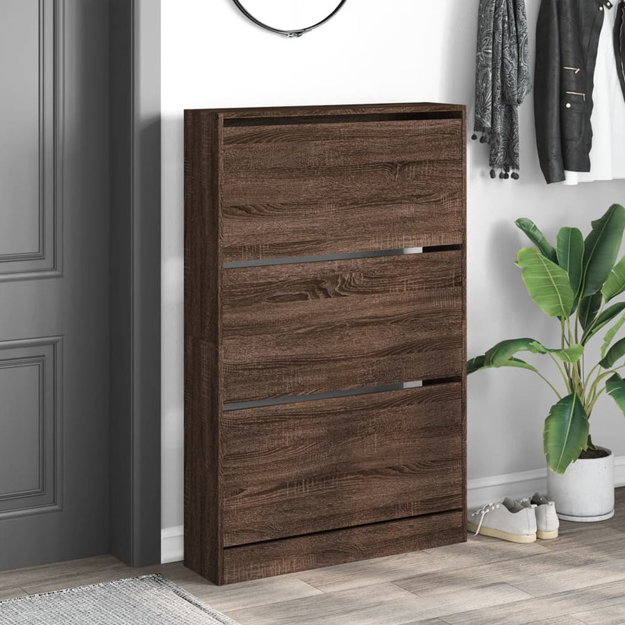 Schoenenkast 80X21X125,5 Cm Bewerkt Hout Bruin Eikenkleur 80 x 21 x 125.5 cm