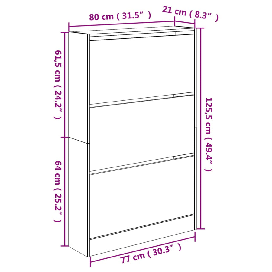 Schoenenkast 80X21X125,5 Cm Bewerkt Hout Bruin Eikenkleur 80 x 21 x 125.5 cm
