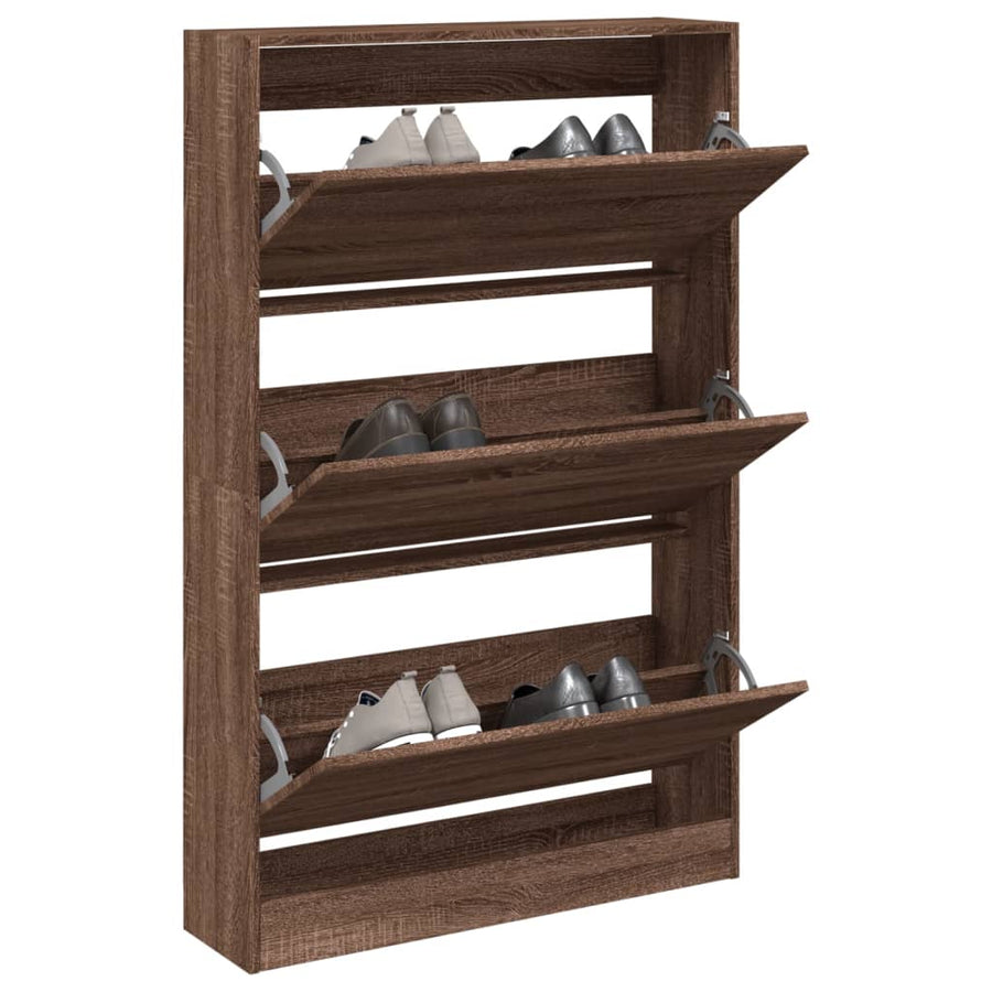Schoenenkast 80X21X125,5 Cm Bewerkt Hout Bruin Eikenkleur 80 x 21 x 125.5 cm