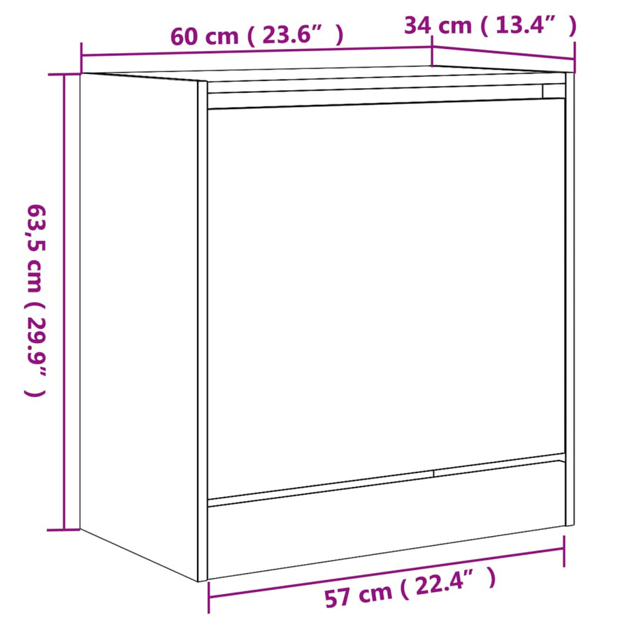 Schoenenkast 60X34X63,5 Cm Bewerkt Hout Eikenkleur Grijs Sonoma 60 x 34 x 63.5 cm