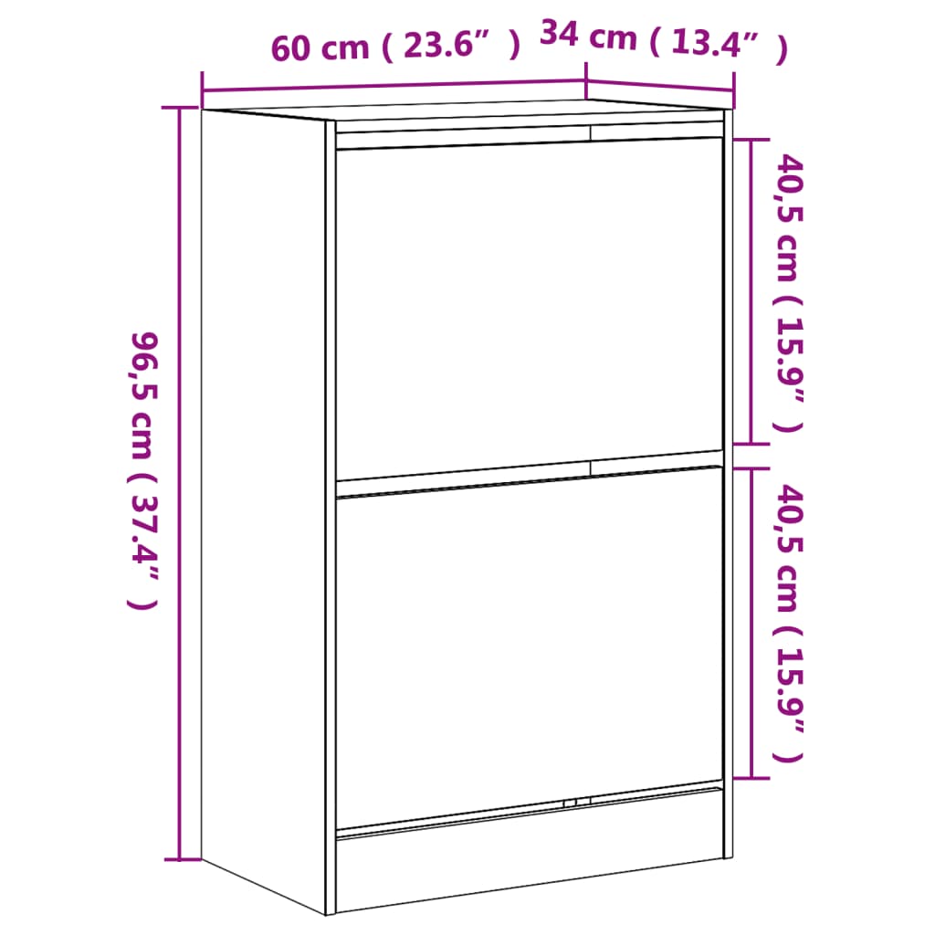 Schoenenkast 60X34X96,5 Cm Bewerkt Hout Kleurig Sonoma Eiken 60 x 34 x 96.5 cm
