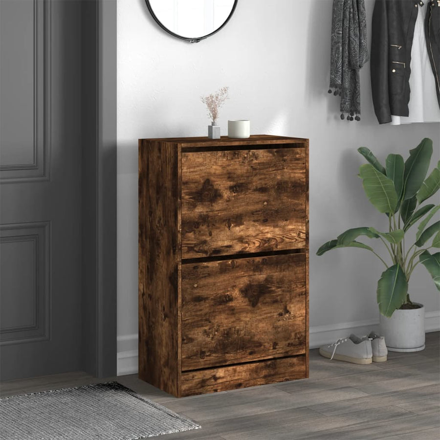 Schoenenkast 60X34X96,5 Cm Bewerkt Hout Kleurig Gerookt Eiken 60 x 34 x 96.5 cm