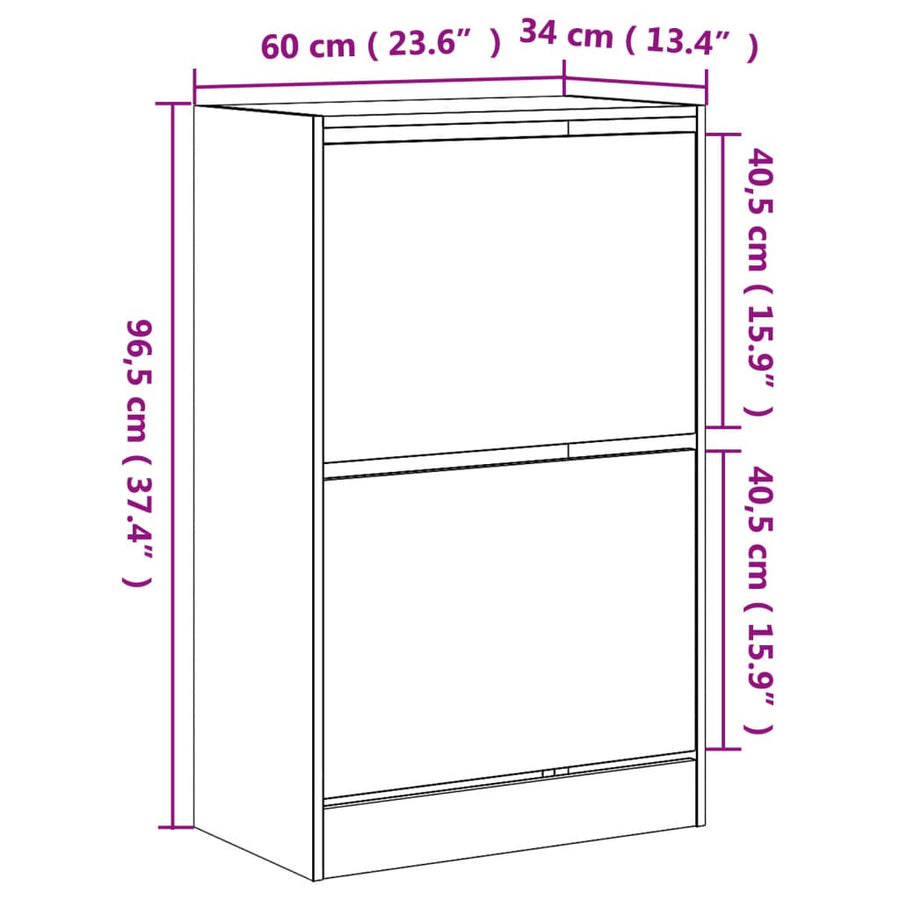 Schoenenkast 60X34X96,5 Cm Bewerkt Hout Kleurig Gerookt Eiken 60 x 34 x 96.5 cm
