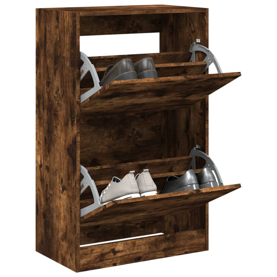 Schoenenkast 60X34X96,5 Cm Bewerkt Hout Kleurig Gerookt Eiken 60 x 34 x 96.5 cm