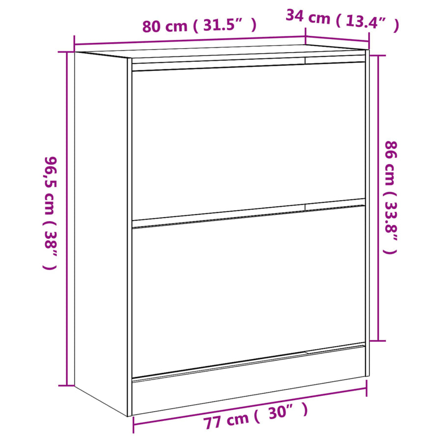 Schoenenkast 80X34X96,5 Cm Bewerkt Hout Eikenkleur Grijs Sonoma 80 x 34 x 96.5 cm