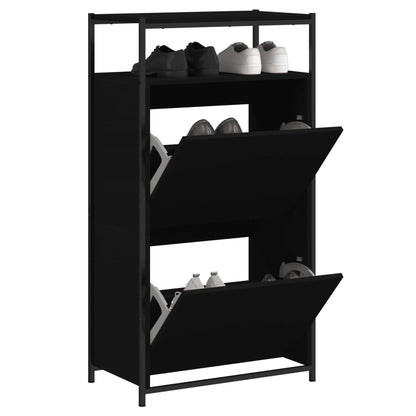 Schoenenkast Bewerkt Hout 60 x 34 x 112 cm Zwart