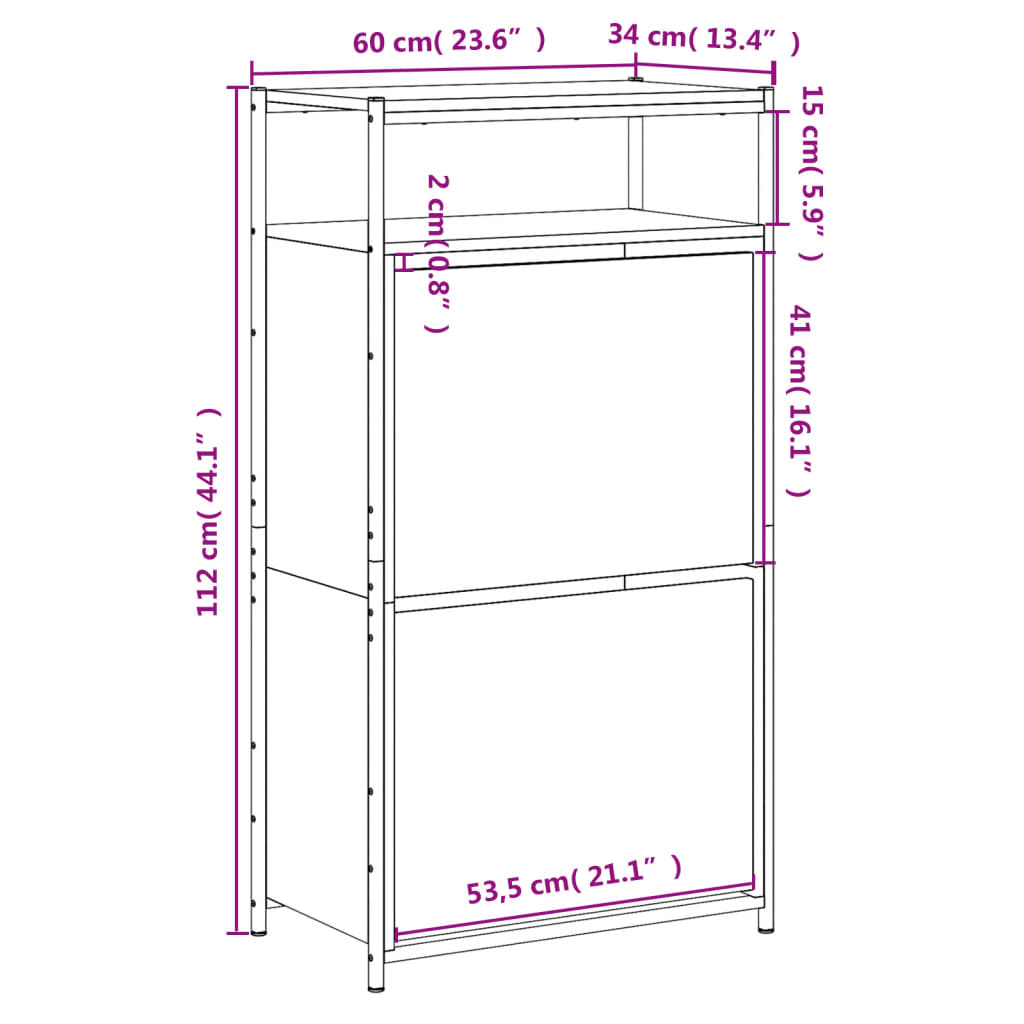 Schoenenkast Bewerkt Hout Kleurig 60 x 34 x 112 cm Gerookt eiken