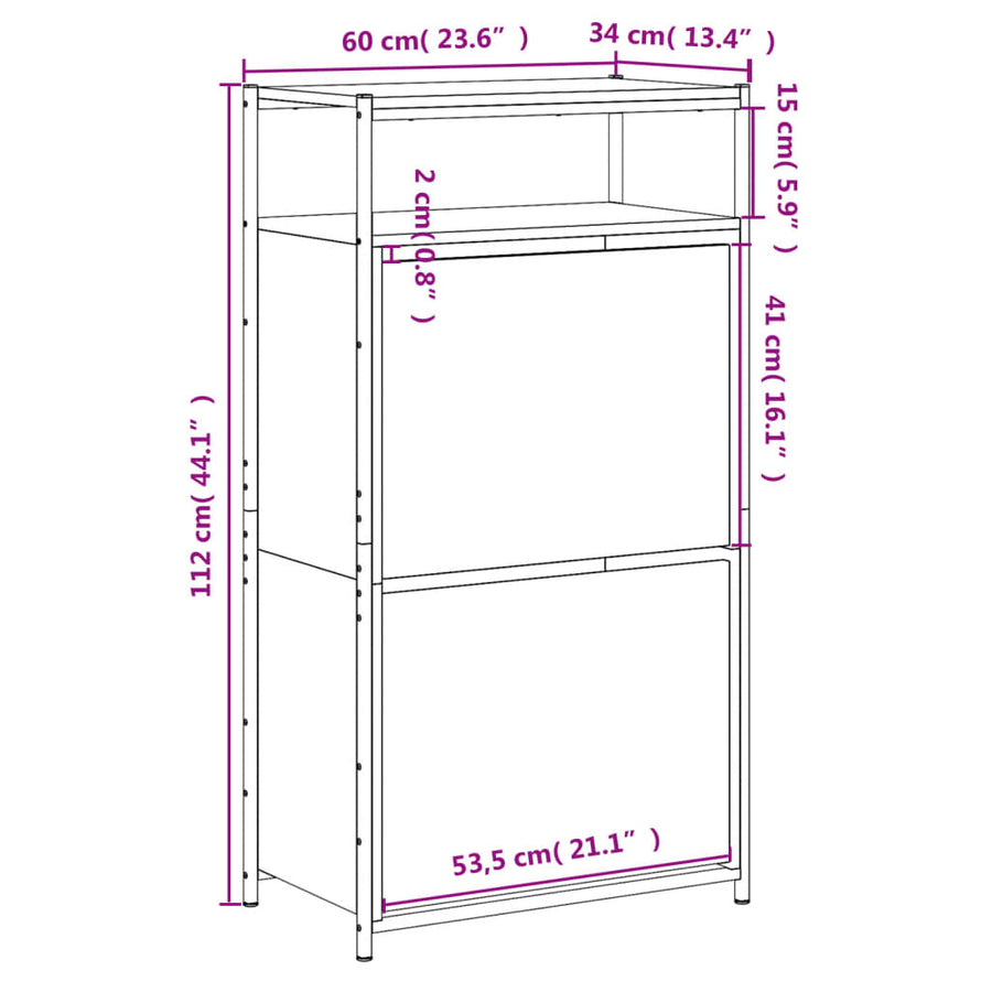 Schoenenkast Bewerkt Hout Kleurig 60 x 34 x 112 cm Gerookt eiken