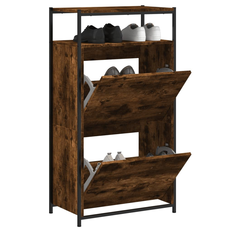 Schoenenkast Bewerkt Hout Kleurig 60 x 34 x 112 cm Gerookt eiken