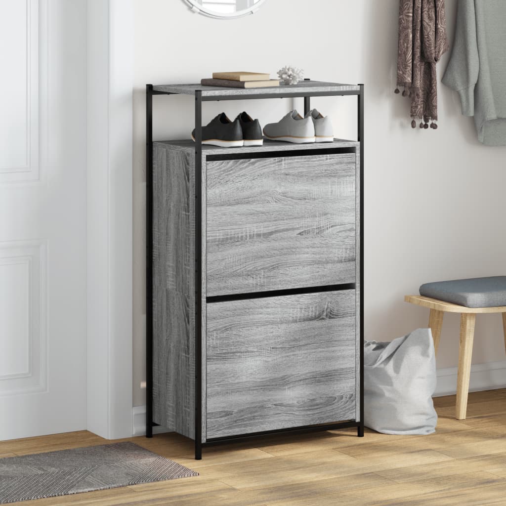 Schoenenkast Bewerkt Hout Eikenkleur 60 x 34 x 112 cm Grijs sonoma