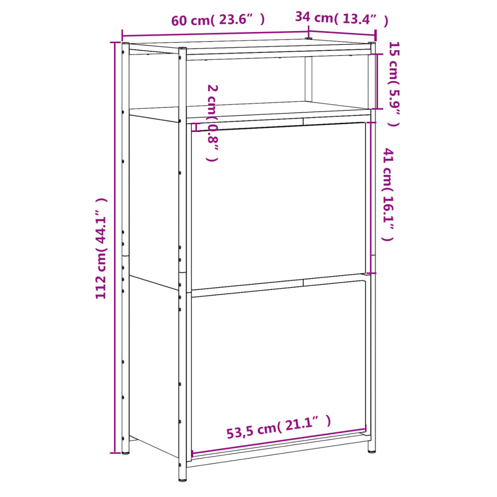 Schoenenkast Bewerkt Hout Eikenkleur 60 x 34 x 112 cm Grijs sonoma