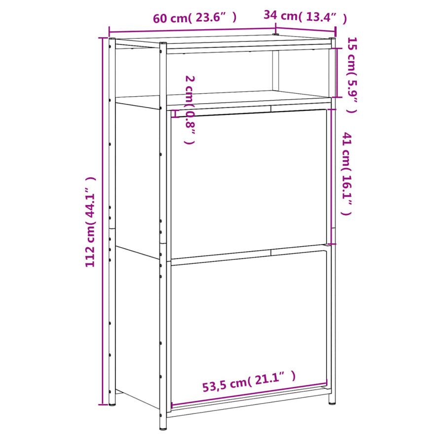 Schoenenkast Bewerkt Hout Eikenkleur 60 x 34 x 112 cm Grijs sonoma