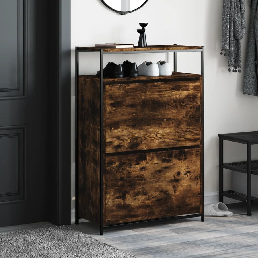 Schoenenkast Bewerkt Hout Kleurig 75 x 34 x 112 cm Gerookt eiken