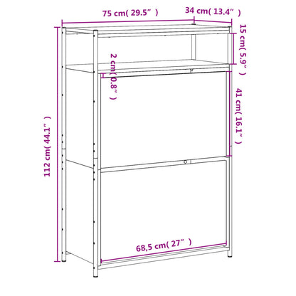 Schoenenkast Bewerkt Hout Kleurig 75 x 34 x 112 cm Gerookt eiken