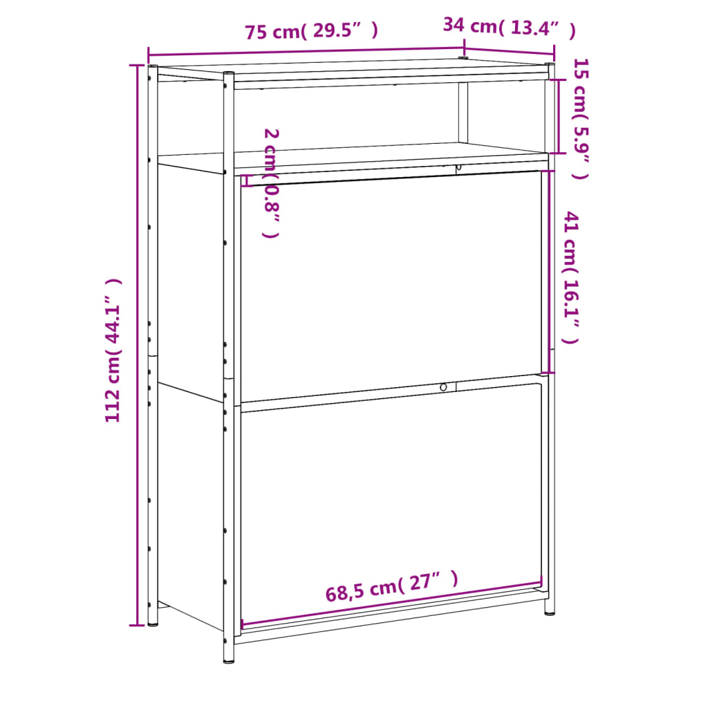 Schoenenkast Bewerkt Hout Eikenkleur 75 x 34 x 112 cm Grijs sonoma