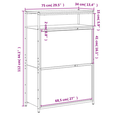 Schoenenkast Bewerkt Hout Eikenkleur 75 x 34 x 112 cm Grijs sonoma