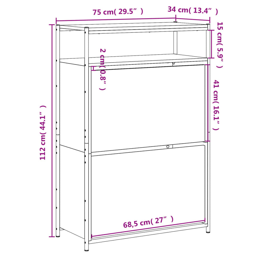 Schoenenkast Bewerkt Hout Eikenkleur 75 x 34 x 112 cm Grijs sonoma