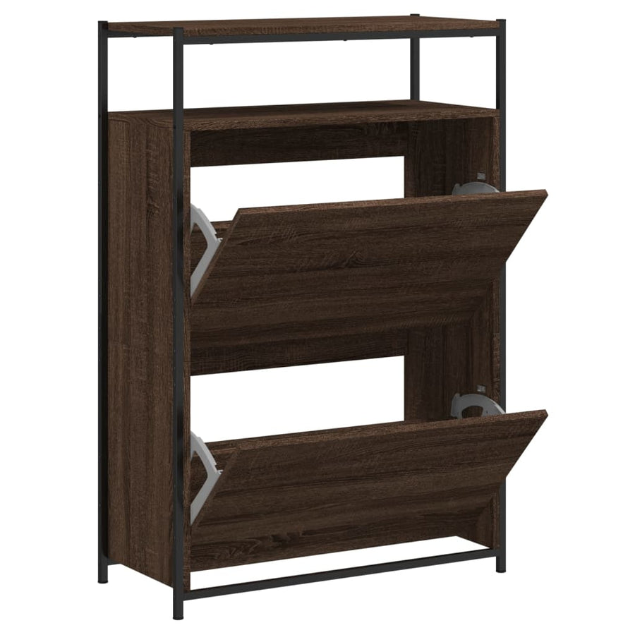 Schoenenkast Bewerkt Hout Bruineikenkleurig 75 x 34 x 112 cm bruin eikenkleur