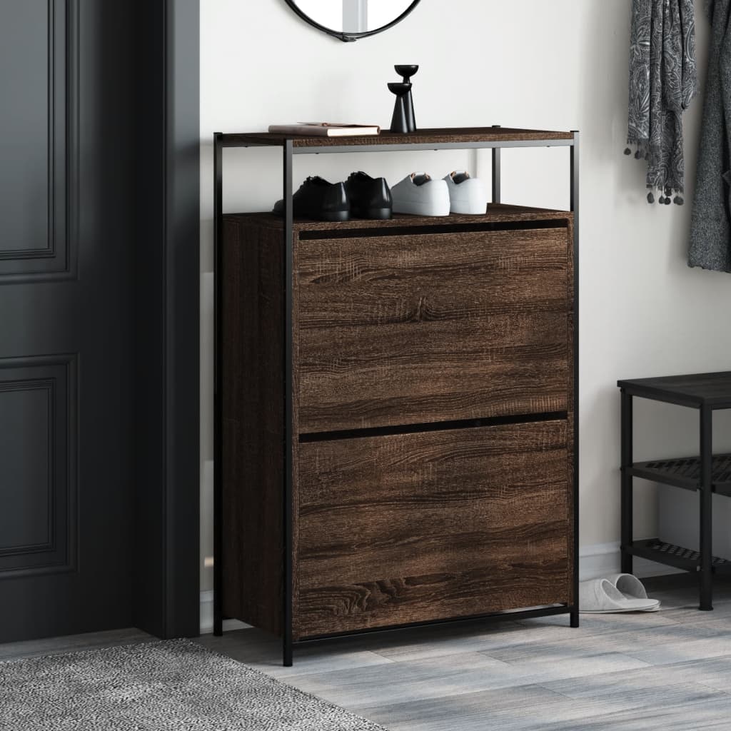 Schoenenkast Bewerkt Hout Bruineikenkleurig 75 x 34 x 112 cm bruin eikenkleur