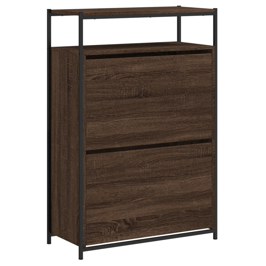 Schoenenkast Bewerkt Hout Bruineikenkleurig 75 x 34 x 112 cm bruin eikenkleur