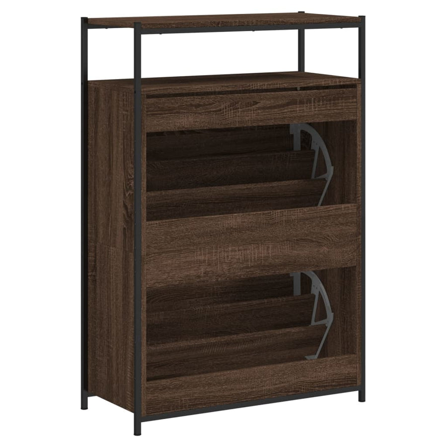 Schoenenkast Bewerkt Hout Bruineikenkleurig 75 x 34 x 112 cm bruin eikenkleur
