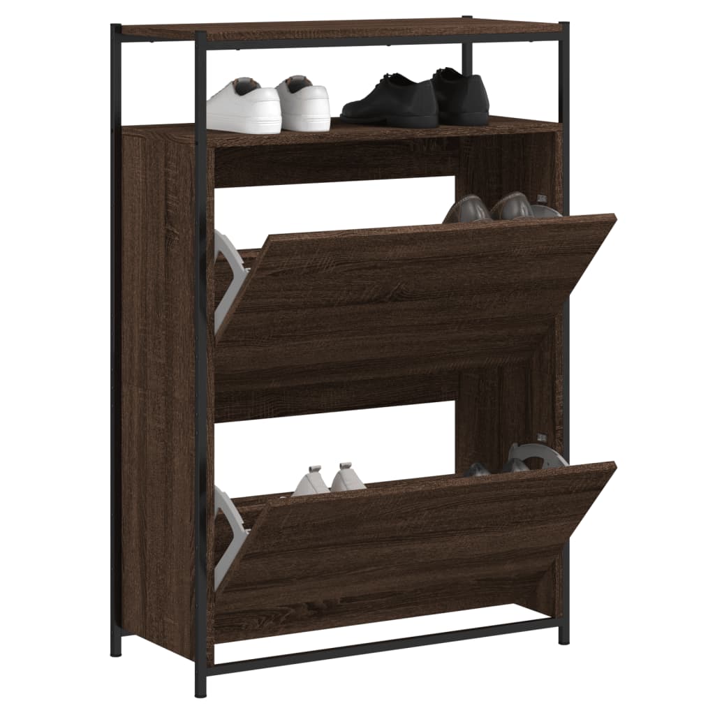 Schoenenkast Bewerkt Hout Bruineikenkleurig 75 x 34 x 112 cm bruin eikenkleur