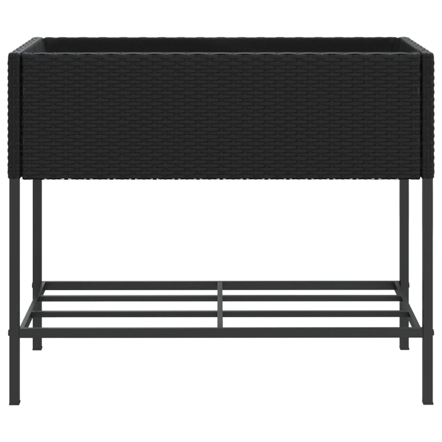 Plantenbak met schap poly rattan zwart