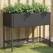 Plantenbak met schap poly rattan 90x40x75 cm zwart